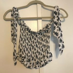 Floral Planet Blue Smocked Crop Top - S